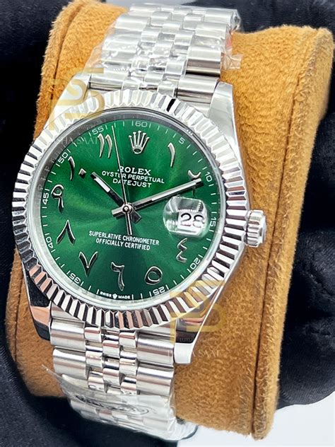 rolex green dial arabic|rolex arabic dial price.